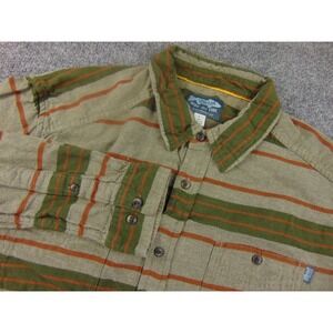Marsh Wear Shirt Mens Large Ride the Tide Green Orange Striped Flannel Utility